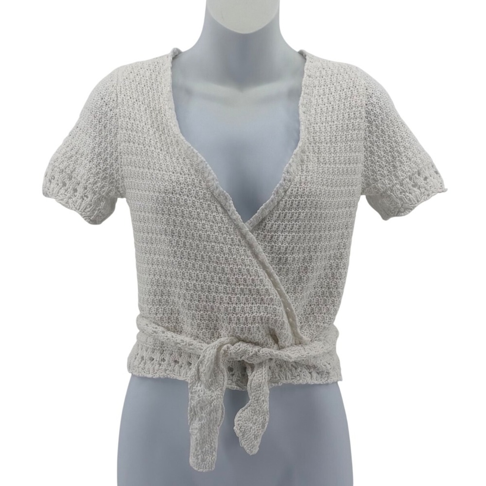 Hollister White Wrap Knit Top Women Small Short Sleeve Boho Summer Sweater